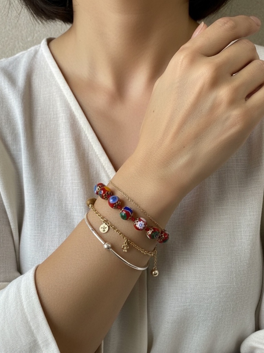 Authentic Italian “Millefiori” Colorful Crystal Beaded Bracelet -  NWOT